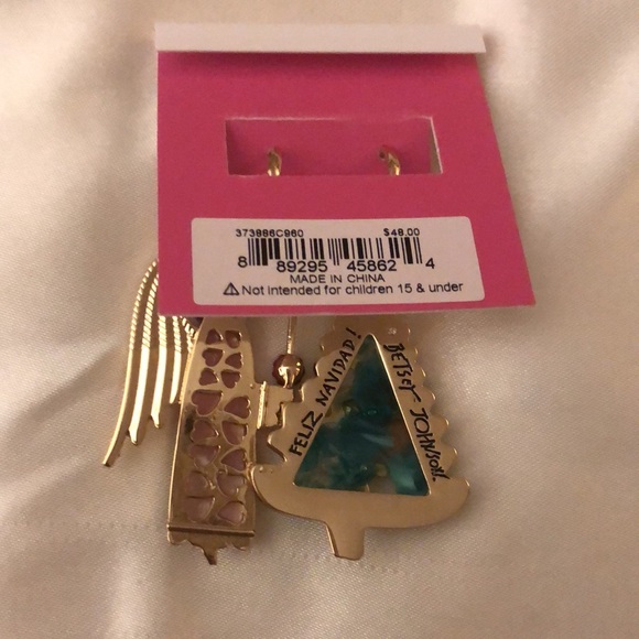 Betsey Johnson Gold Tone Feliz Navidad Angel & Christmas Tree Mismatch Earrings - Picture 12 of 12